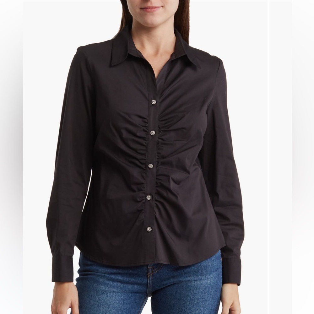 Ruched Button-up Ladies Shirt